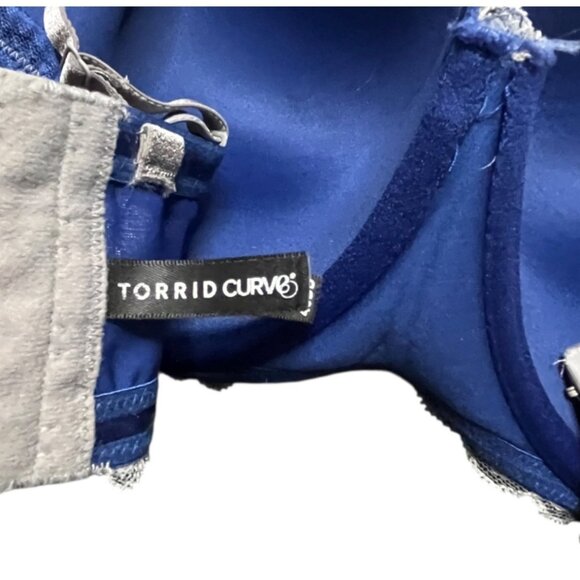 Torrid Curve Bra Push up 46DD Underwire Lace Overlay Blue Gray Lined - Picture 7 of 9